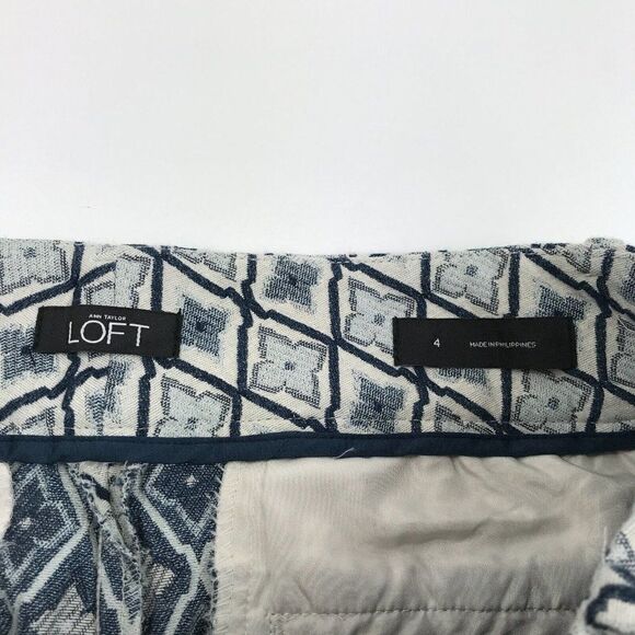 LOFT Womens Jacquard Shorts Blue Ivory Stretch Cotton Mid Rise Pockets Size 4 - Picture 8 of 11